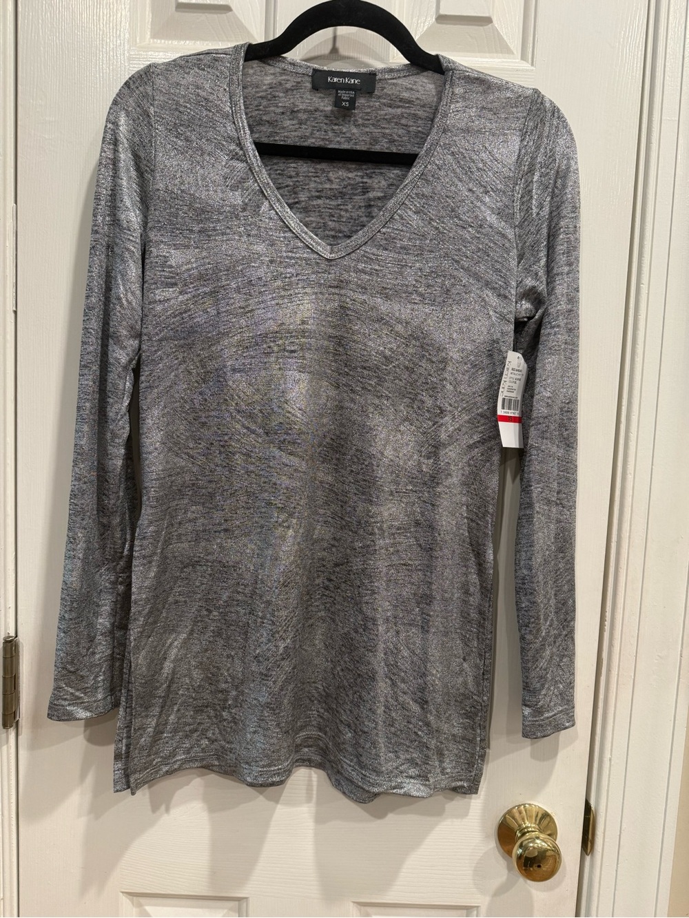 Karen Kane Metallic Silver V-Neck Long Sleeve Top / NWT - x small